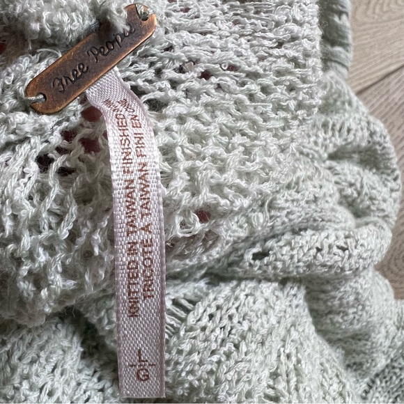 FREE PEOPLE Sweater Womens Mint Green Pretty In Pointelle Pullover Mineral - Picture 4 of 7